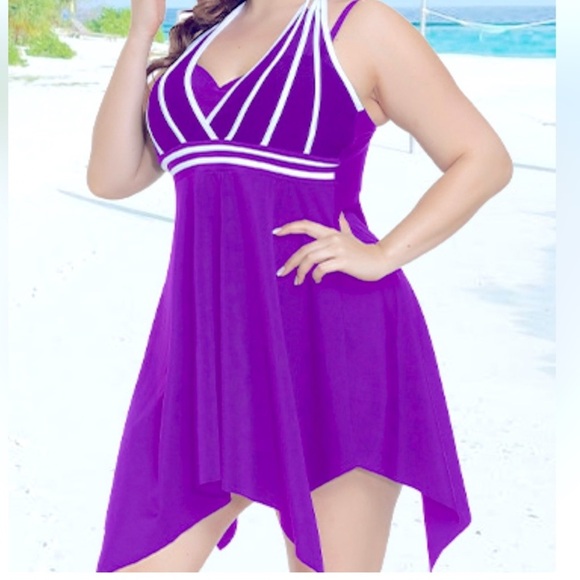 Womens Two Piece Tummy Control Swimdress Plus Size Skirtini CoverUp Swimsuit 18W - Picture 1 of 5